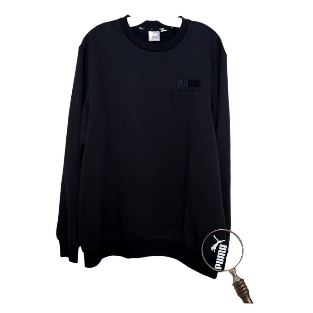 Puma All Black Crewneck Long Sleeve Minimalist Sweatshirt men's XL NWOT